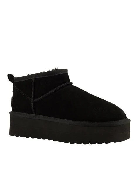 STIVALETTI TACCO BASSO PLATFORM A GAMBALE CORTO IN PELLE SCAMOSCIATA DONNA NERO