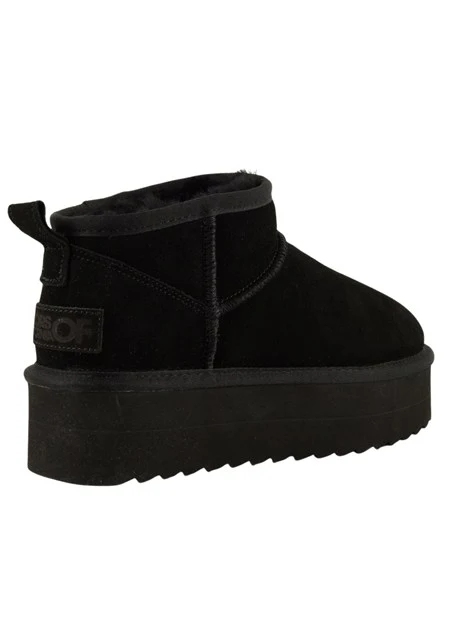 STIVALETTI TACCO BASSO PLATFORM A GAMBALE CORTO IN PELLE SCAMOSCIATA DONNA NERO
