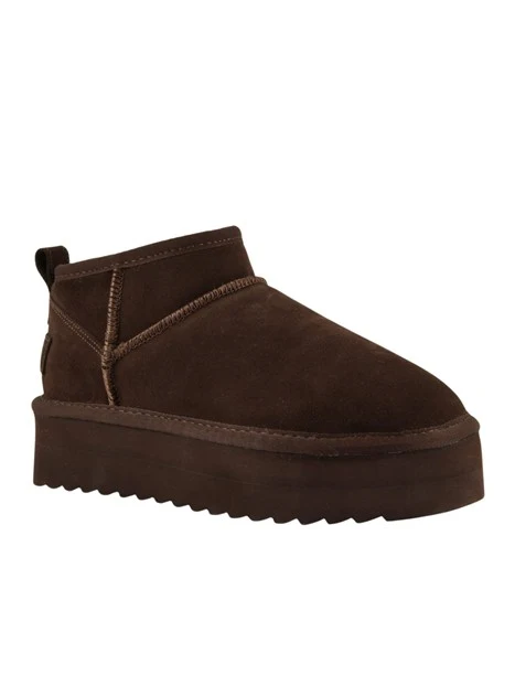 STIVALETTI TACCO BASSO PLATFORM A GAMBALE CORTO IN PELLE SCAMOSCIATA DONNA MARRONE