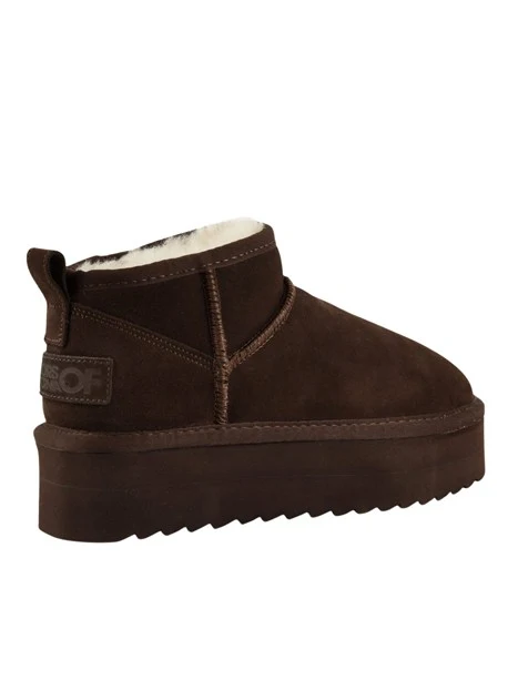 STIVALETTI TACCO BASSO PLATFORM A GAMBALE CORTO IN PELLE SCAMOSCIATA DONNA MARRONE
