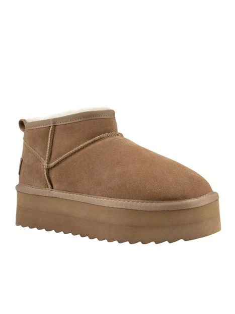 STIVALETTI TACCO BASSO PLATFORM A GAMBALE CORTO IN PELLE SCAMOSCIATA DONNA TORTORA