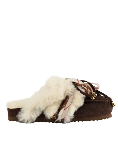 SABOT IN PELLE SCAMOSCIATA CON DETTAGLI BOHO DONNA MARRONE