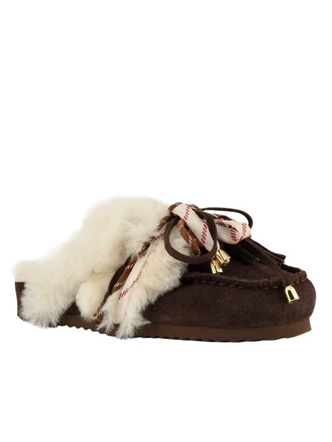 SABOT IN PELLE SCAMOSCIATA CON DETTAGLI BOHO DONNA MARRONE