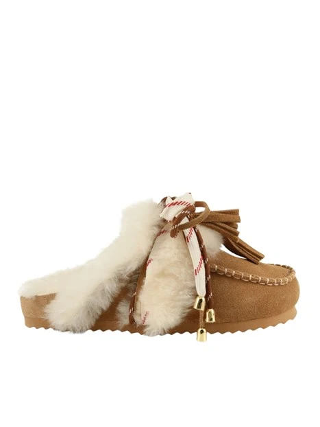 SABOT IN PELLE SCAMOSCIATA CON DETTAGLI BOHO DONNA BEIGE