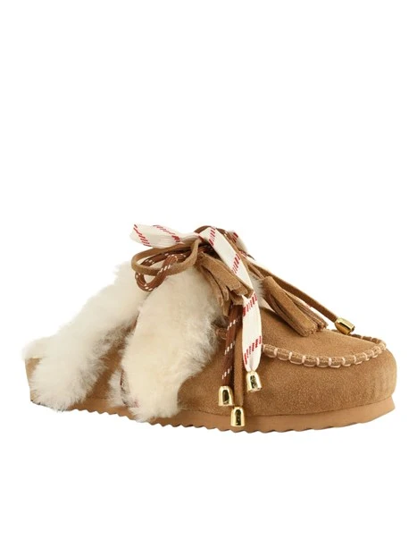 SABOT IN PELLE SCAMOSCIATA CON DETTAGLI BOHO DONNA BEIGE