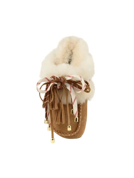 SABOT IN PELLE SCAMOSCIATA CON DETTAGLI BOHO DONNA BEIGE