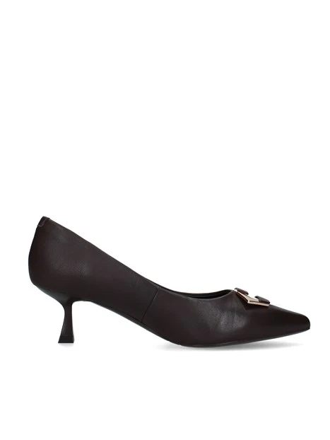 DÉCOLLETÉ IN PELLE CON FIBBIA DECORATIVA E TACCO 5 CM DONNA MARRONE