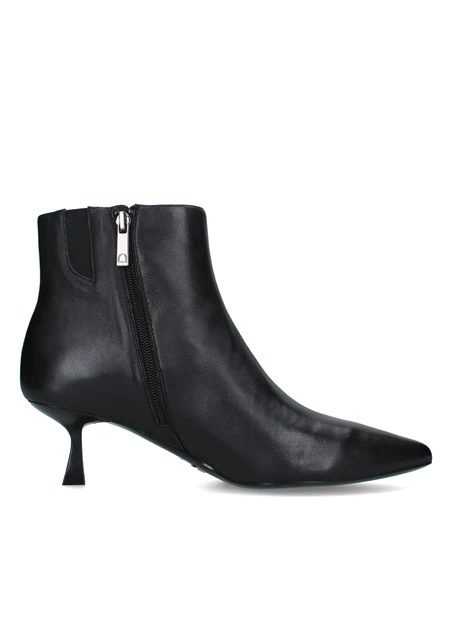 STIVALETTI TACCO ALTO IN PELELE CON ZIP LATERALE DONNA NERO