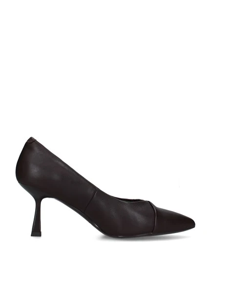 DÉCOLLETÉ IN PELLE CON ARRICCIATURA LATERALE E TACCO SOTTILE DONNA MARRONE