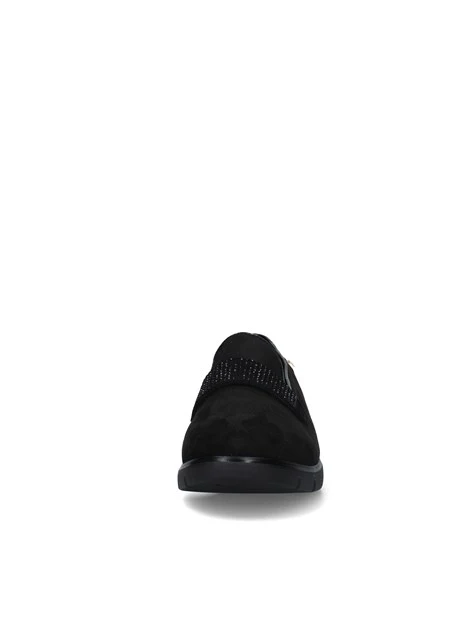 MOCASSINI COMFORT IN CAMOSCIO CON FASCIA DECORATA DONNA NERO
