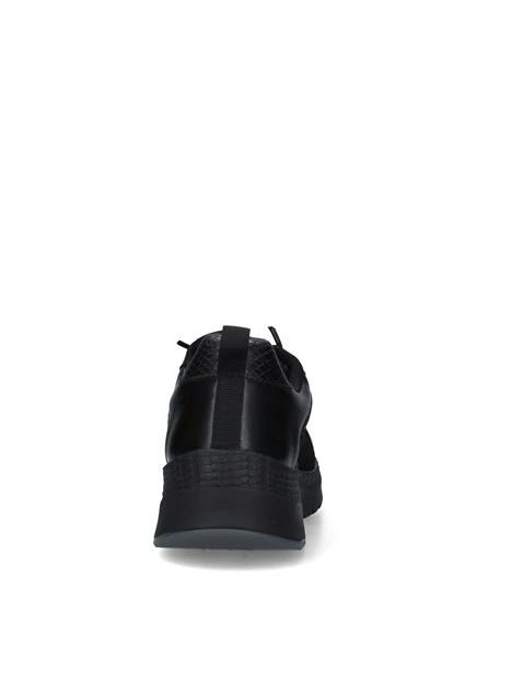 SNEAKERS BASSE IN PELLE E TESSUTO CON LOGO LATERALE DONNA NERO