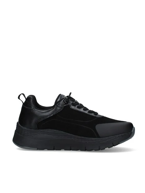 SNEAKERS BASSE IN PELLE E TESSUTO CON LOGO LATERALE DONNA NERO