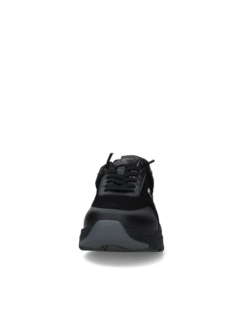 SNEAKERS BASSE IN PELLE E TESSUTO CON LOGO LATERALE DONNA NERO