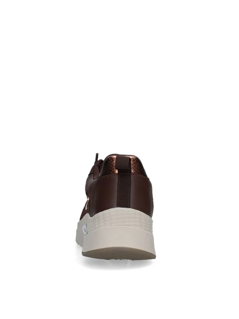SNEAKERS BASSE IN PELLE E TESSUTO CON LOGO LATERALE DONNA MARRONE