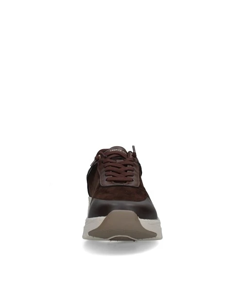 SNEAKERS BASSE IN PELLE E TESSUTO CON LOGO LATERALE DONNA MARRONE