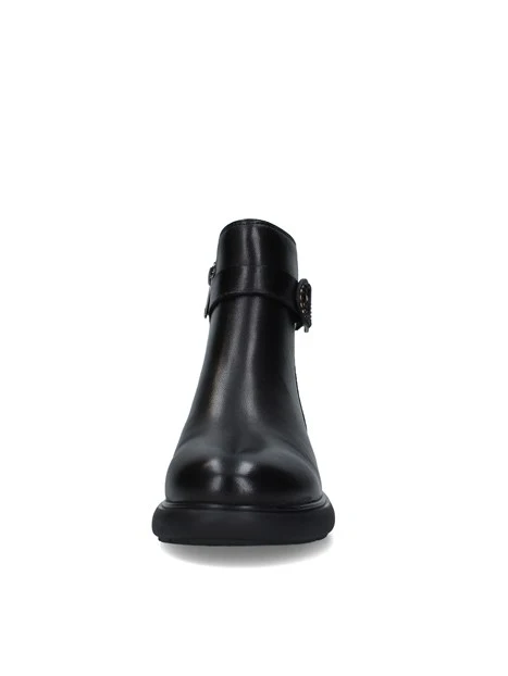 STIVALETTI TACCO BASSO CON CINTURINO E FIBBIA DONNA NERO