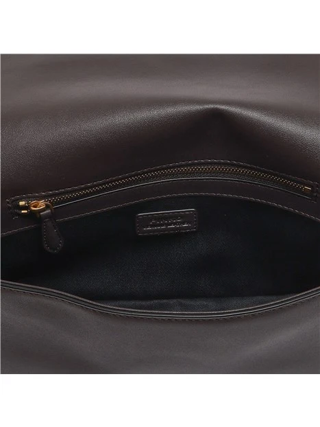 BORSA A TRACOLLA IN PELLE CON PATTA DONNA MARRONE