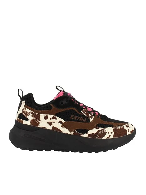 SNEAKERS BASSE IN PELLE E TESSUTO TECNICO CON FONDO AMMORTIZZATO DONNA NERO
