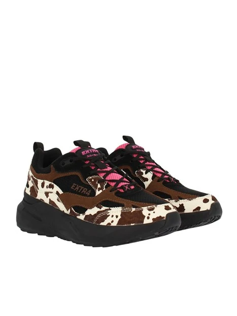 SNEAKERS BASSE IN PELLE E TESSUTO TECNICO CON FONDO AMMORTIZZATO DONNA NERO