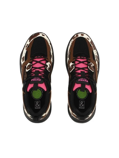 SNEAKERS BASSE IN PELLE E TESSUTO TECNICO CON FONDO AMMORTIZZATO DONNA NERO
