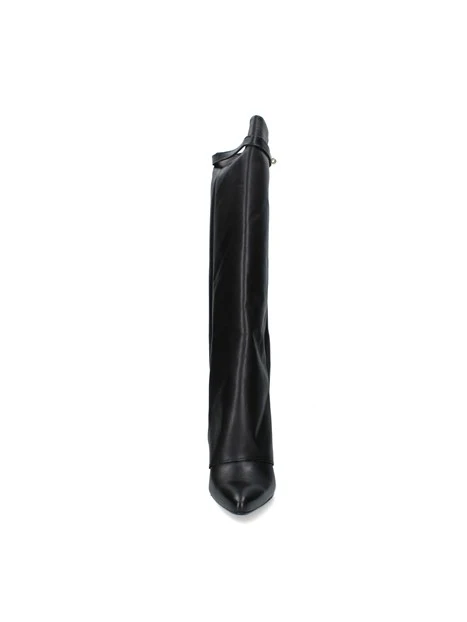 STIVALI TACCO BASSO CON GAMBALE ALTO E CINTURINO DORATO DONNA NERO