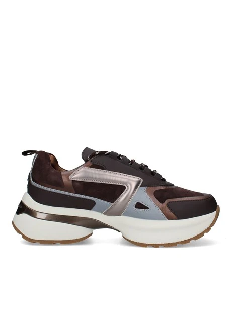 SNEAKERS BASSE CON INSERTI METALLIZZATI DONNA MARRONE