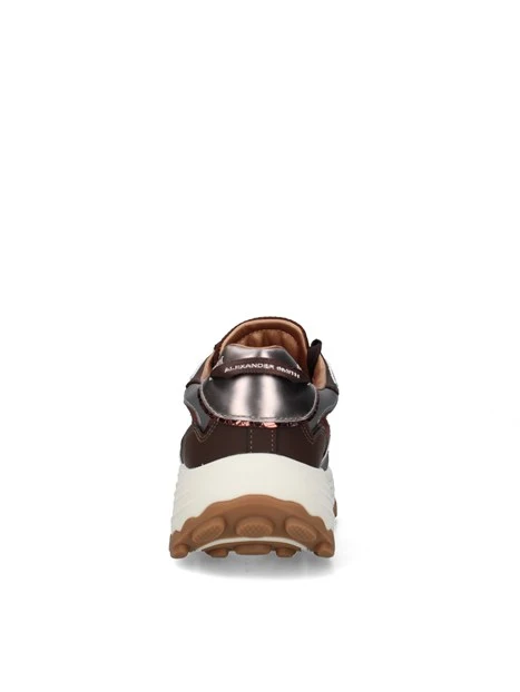 SNEAKERS BASSE CON SUOLA CHUNKY E INSERTI METALLIZZATI DONNA MARRONE