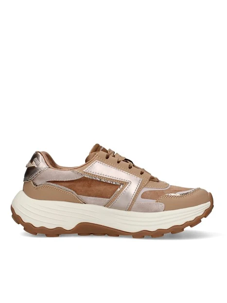 SNEAKERS BASSE CON SUOLA CHUNKY E INSERTI METALLIZZATI DONNA BEIGE