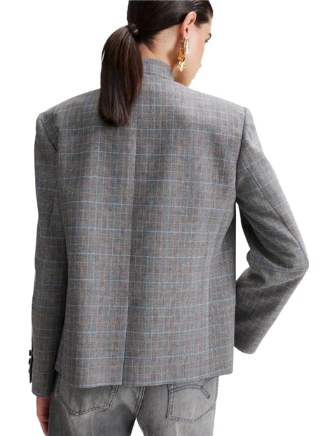 BLAZER MICRO PRINCIPE DI GALLES CON REVER ABBOTTONATO DONNA GRIGIO