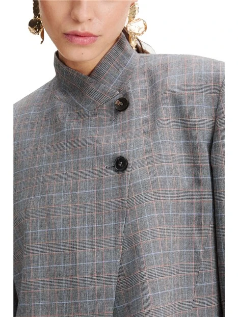 BLAZER MICRO PRINCIPE DI GALLES CON REVER ABBOTTONATO DONNA GRIGIO