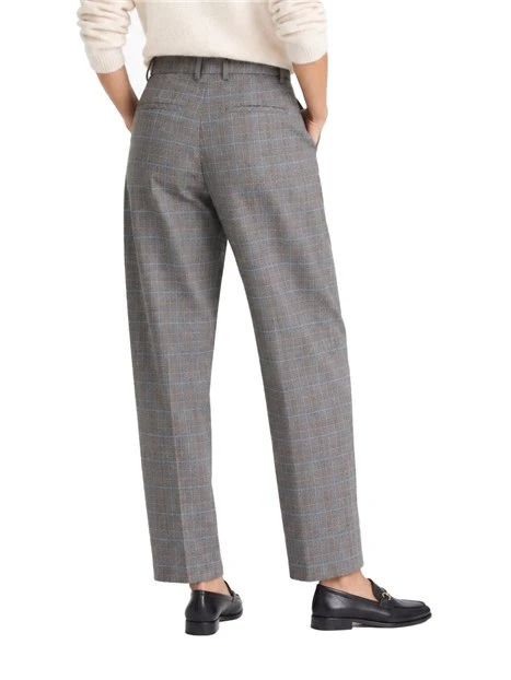 PANTALONI PALAZZO STILE BARREL FANTASIA MICRO PRINCIPE DI GALLES DONNA GRIGIO