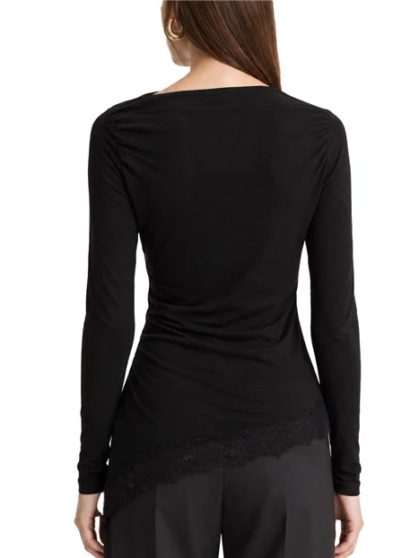 T-SHIRT MANICA LUNGA CON PIZZO CHANTILLY DONNA NERO
