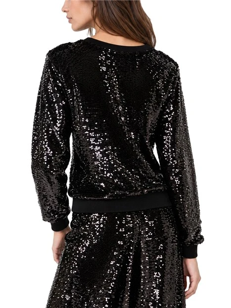 BLUSA CON PAILLETTES E SCOLLO A V DONNA NERO