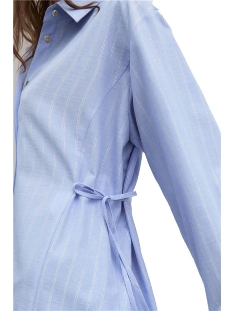 CAMICIA OVER IN POPELINE MISTO COTONE CON LUREX DONNA AZZURRO