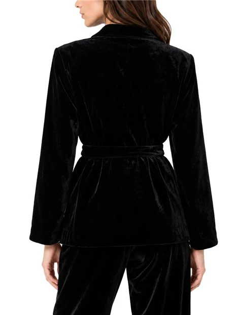 BLAZER MONOPETTO IN VELLUTO CON CINTURA DONNA NERO