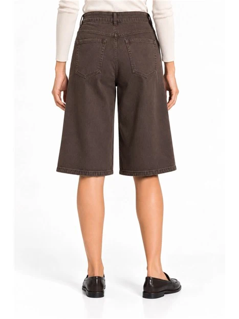PANTALONI CROPPED STILE BERMUDAIN DENIM DONNA MARRONE