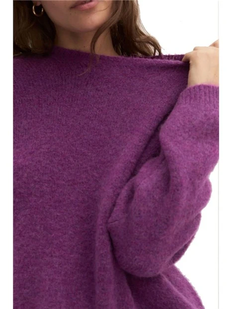 MAGLIA GIROCOLLO OVERSIZE IN MISTO LANA CON BANDANA COORDINATA DONNA VIOLA