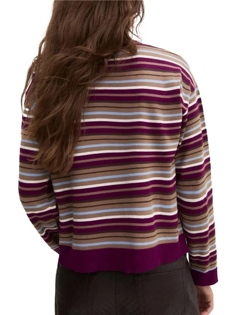 MAGLIA GIROCOLLO BOXY A RIGHE MULTICOLOR IN MISTO VISCOSA DONNA VIOLA