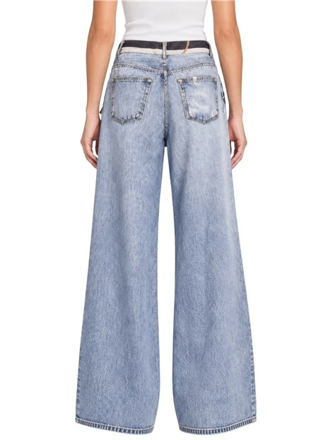 JEANS A ZAMPA 5 TASCHE CON FANTASIA STAMPATA DONNA BLU