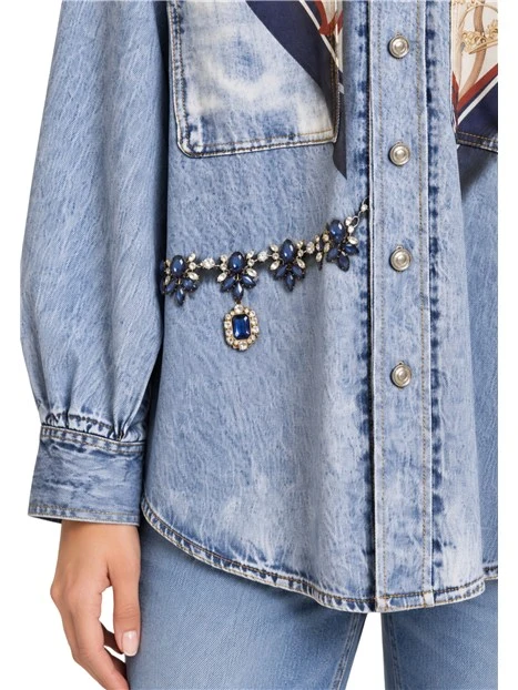 CAMICIA OVERSIZE CON FANTASIA STAMPATA DONNA BLU