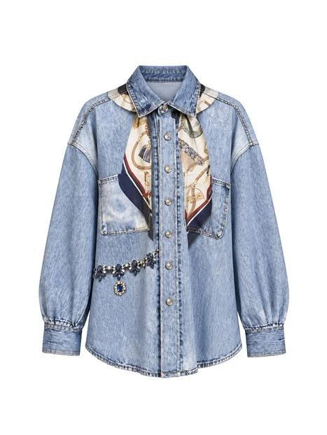 CAMICIA OVERSIZE CON FANTASIA STAMPATA DONNA BLU