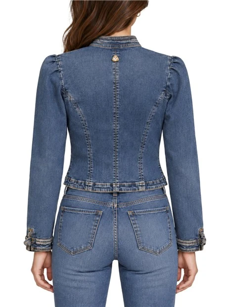 GIACCA CORTA IN DENIM CON ALAMARI ANNODATI DONNA BLU