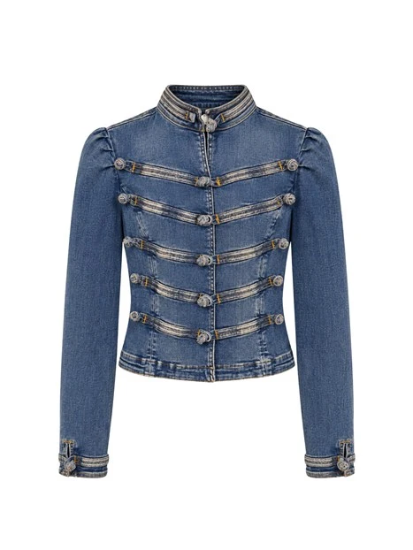 GIACCA CORTA IN DENIM CON ALAMARI ANNODATI DONNA BLU