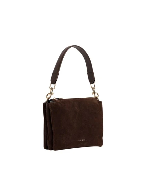 BORSA A SPALLA IN PELLE CON TRACOLLA DONNA MARRONE