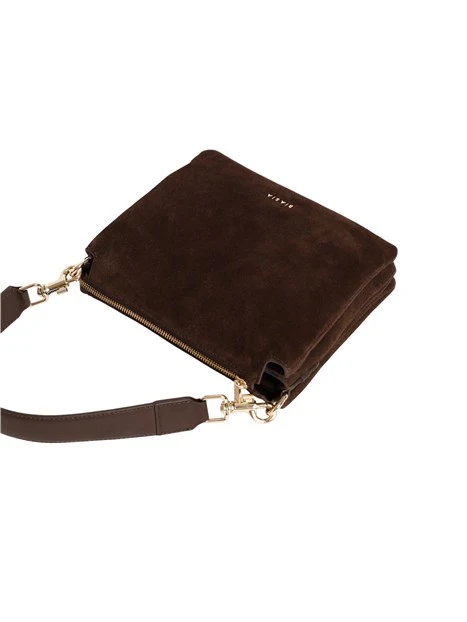 BORSA A SPALLA IN PELLE CON TRACOLLA DONNA MARRONE