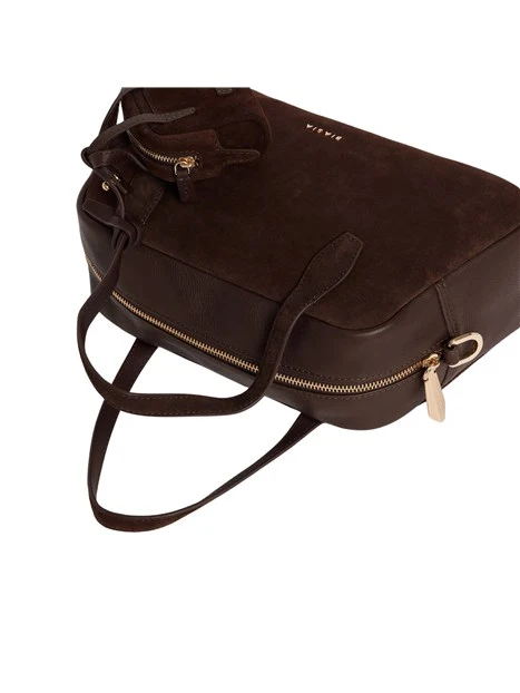 BORSA A SPALLA IN CAMOSCIO CON MANICI IN PELLE LISCIA DONNA MARRONE