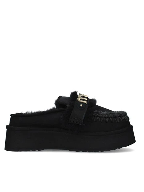 SABOT CON PELLICCIA E LOGO METALLICO DONNA NERO
