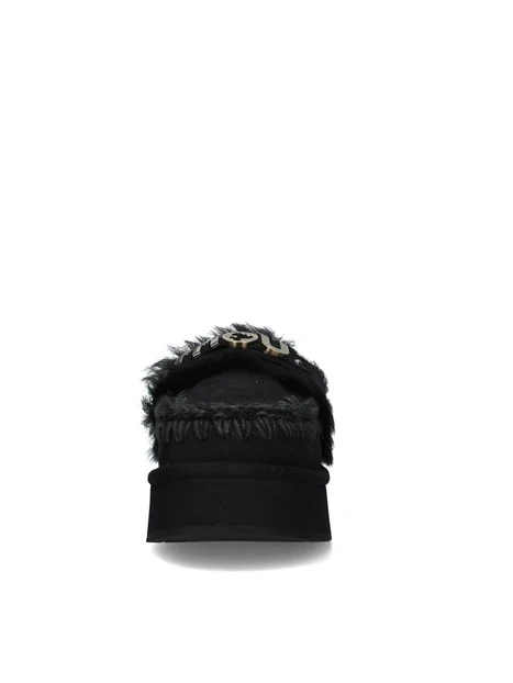 SABOT CON PELLICCIA E LOGO METALLICO DONNA NERO