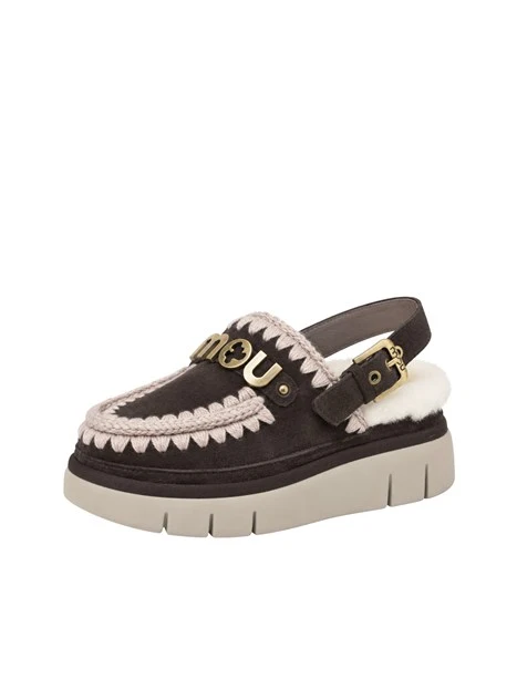 SABOT PLATFORM CON BORDATURA A TRECCIA DONNA MARRONE