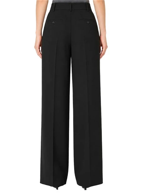 PANTALONI PALAZZO IN PURA LANA STRETCH DONNA NERO